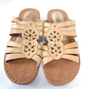 Cobb Hill CAY05SD Womens Leather Slide Sandals 9M Tan Color